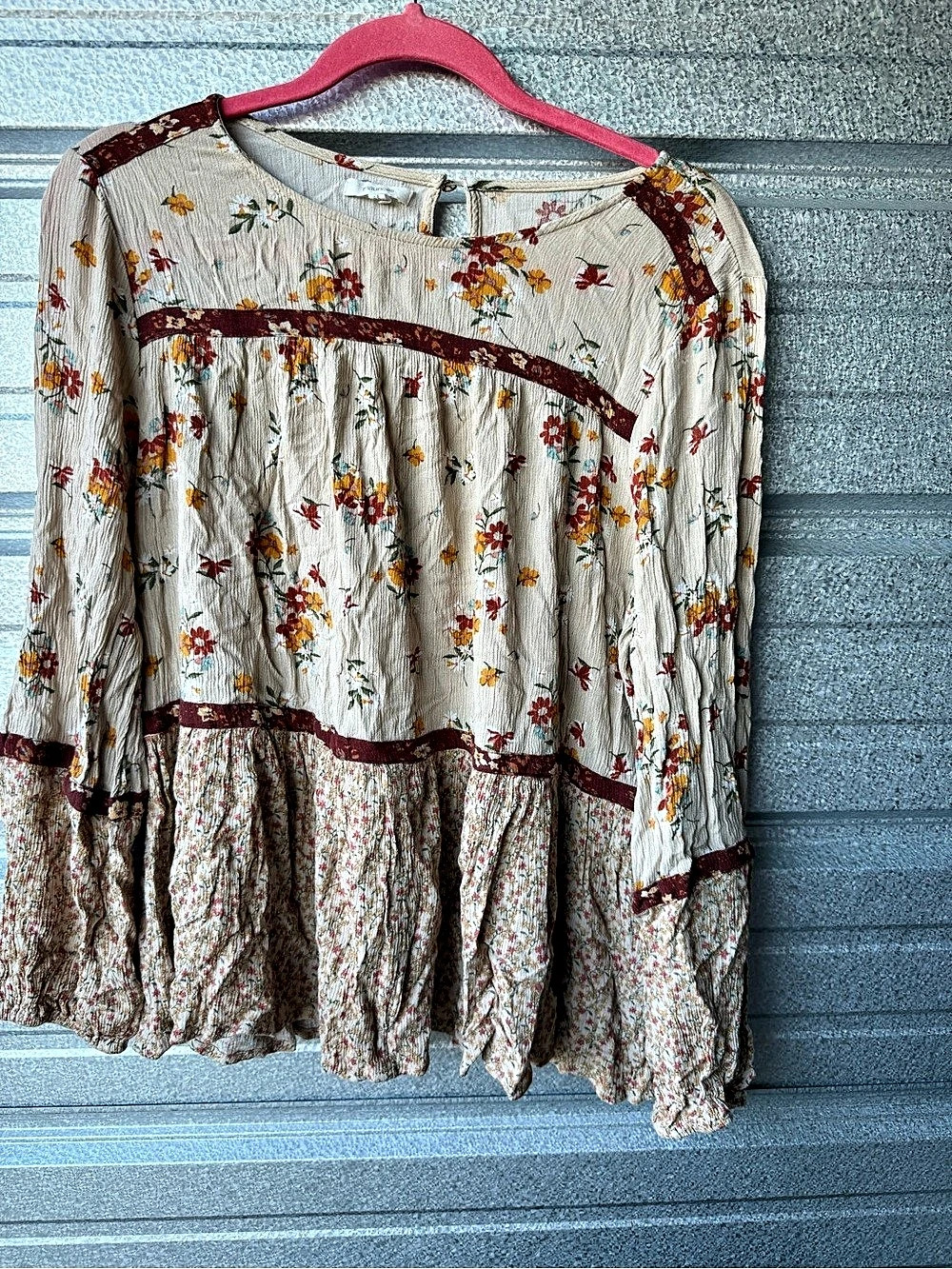 Maurices Floral Tiered Tunic in Cream & Burgundy Size 0X